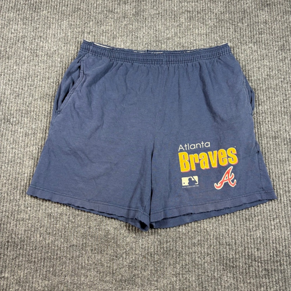 Vintage 1996 Atlanta Braves Team Hanes Shorts Mens Medium Navy Blue MLB Baseball